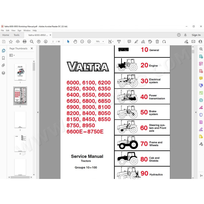 Valtra Tractor 6000 - 8000 series service & repair manual