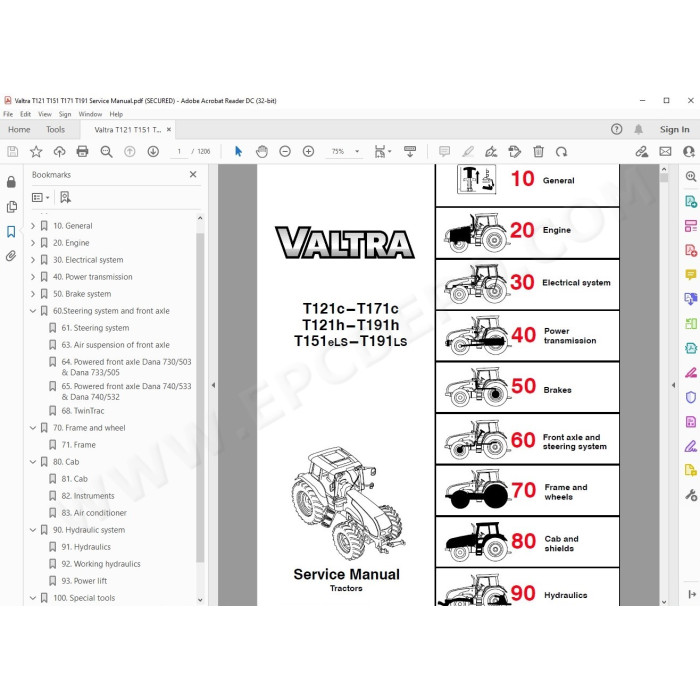 Valtra Tractor T121 T151 T171 T191 service & repair manual