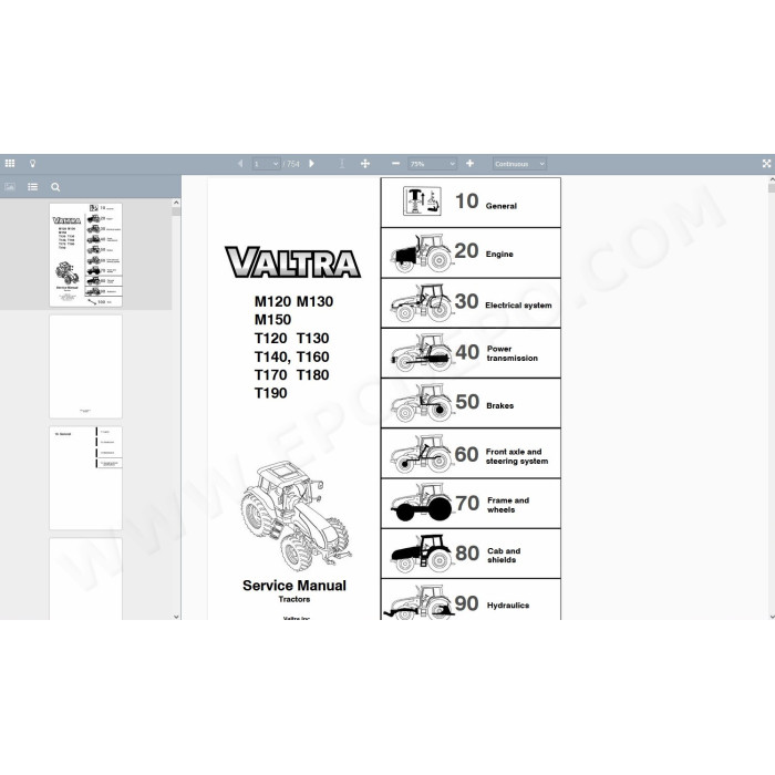 Valtra Tractor M120 M130 M150 T120 T130 T140 T160 T170 T180 T190 service manual