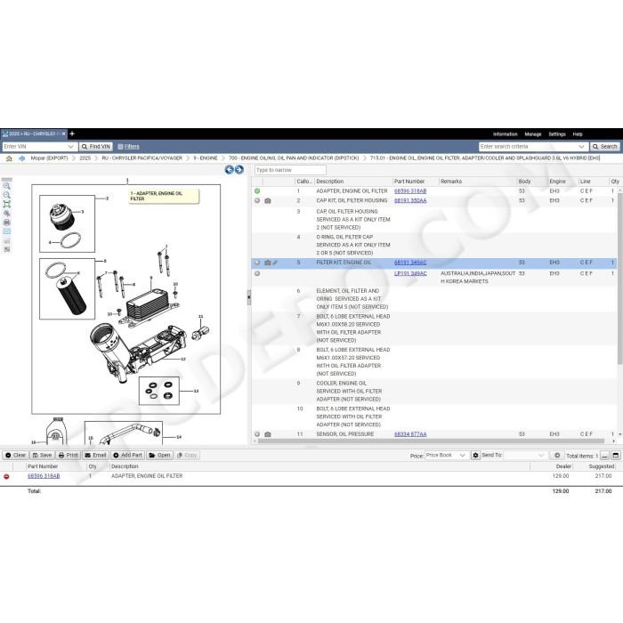fiat chrysler fca automobiles mopar epc parts catalog 2025