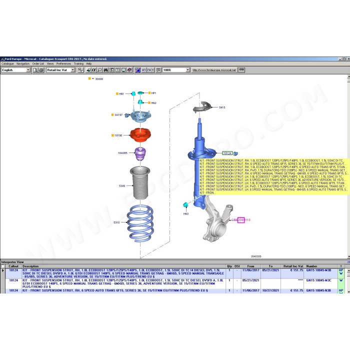FORD EUROPE MCAT EPC 2022 PARTS CATALOG