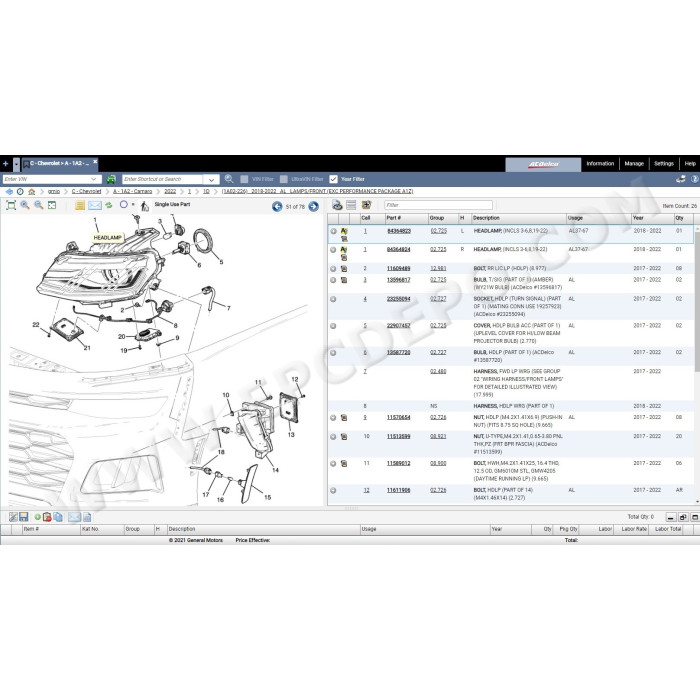 General Motors GM IO International EPC parts catalog 10.2021