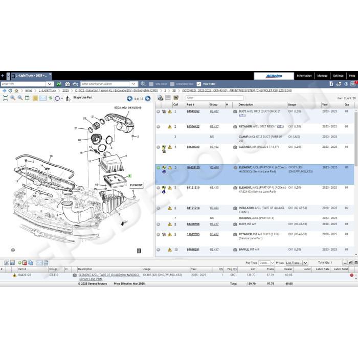 general motors gmna north america epc spare parts catalog 2025