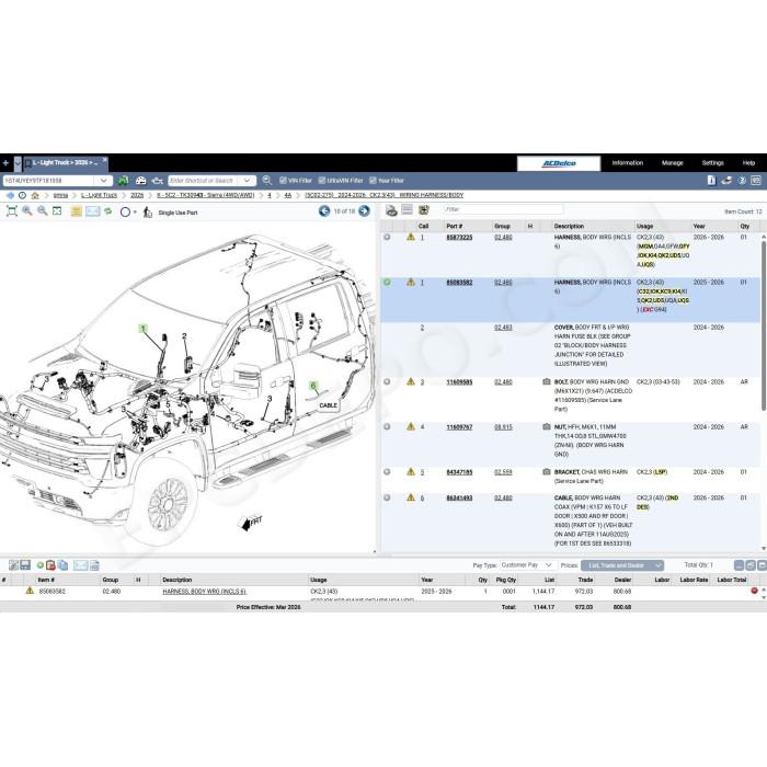 general motors gmna north america epc spare parts catalog 2026