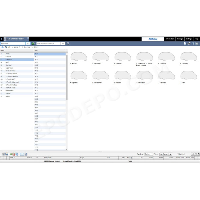 General Motors GM NA North America EPC parts catalog 11.2023