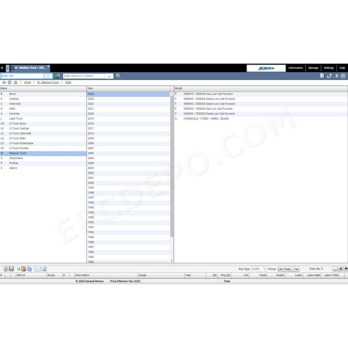 General Motors GM NA North America EPC parts catalog 11.2023