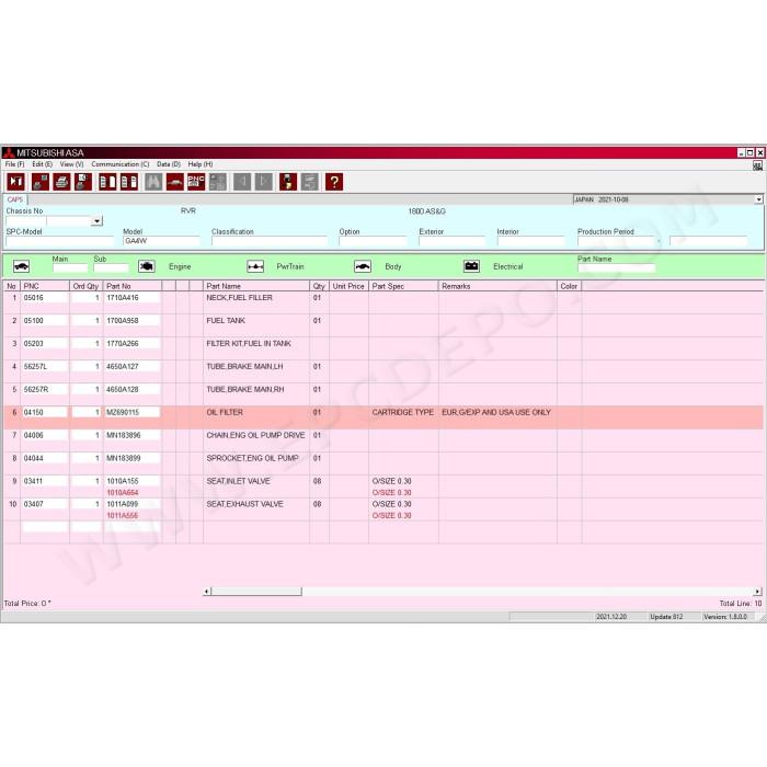 Mitsubishi Europe General USA Japan MMC ASA EPC parts catalog 2022