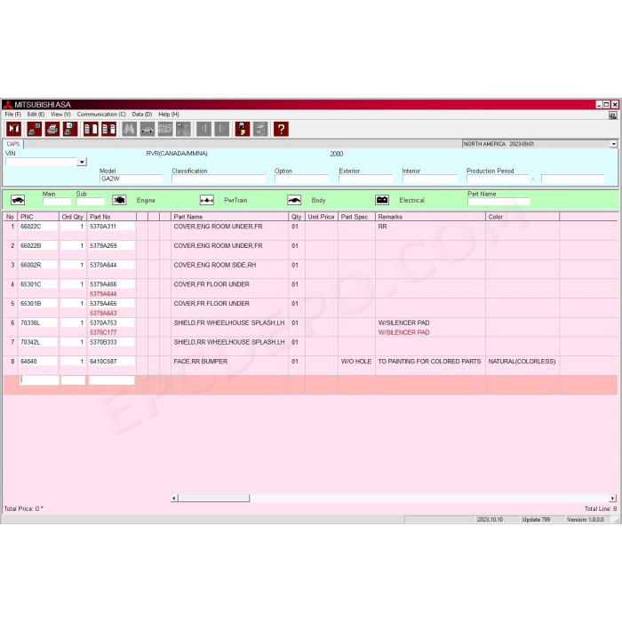 Mitsubishi Europe General USA Japan MMC ASA EPC parts catalog 2024