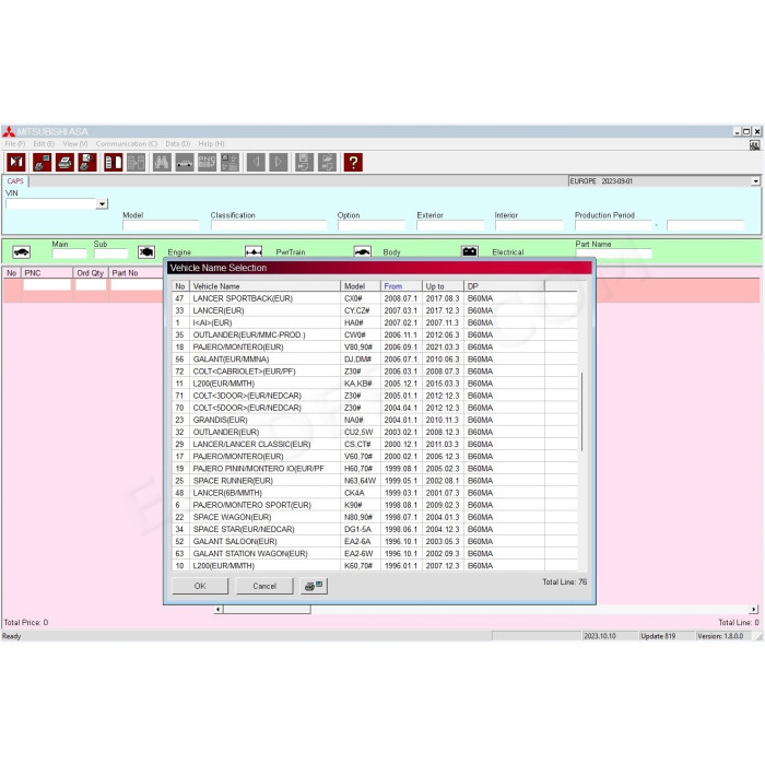 Mitsubishi Europe MMC ASA EPC parts catalog 2024