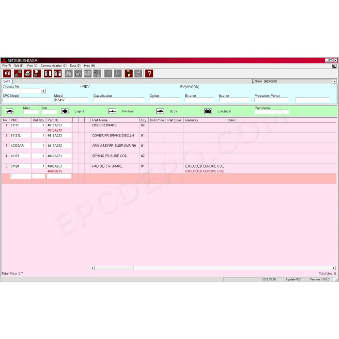 Mitsubishi Japan MMC ASA EPC parts catalog 2023