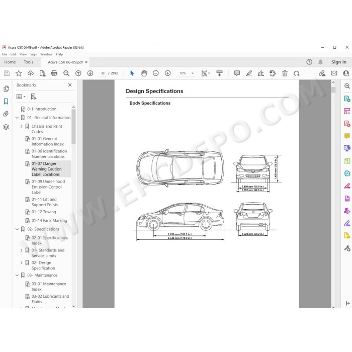 Acura CSX 2006 - 2009 service & repair manual
