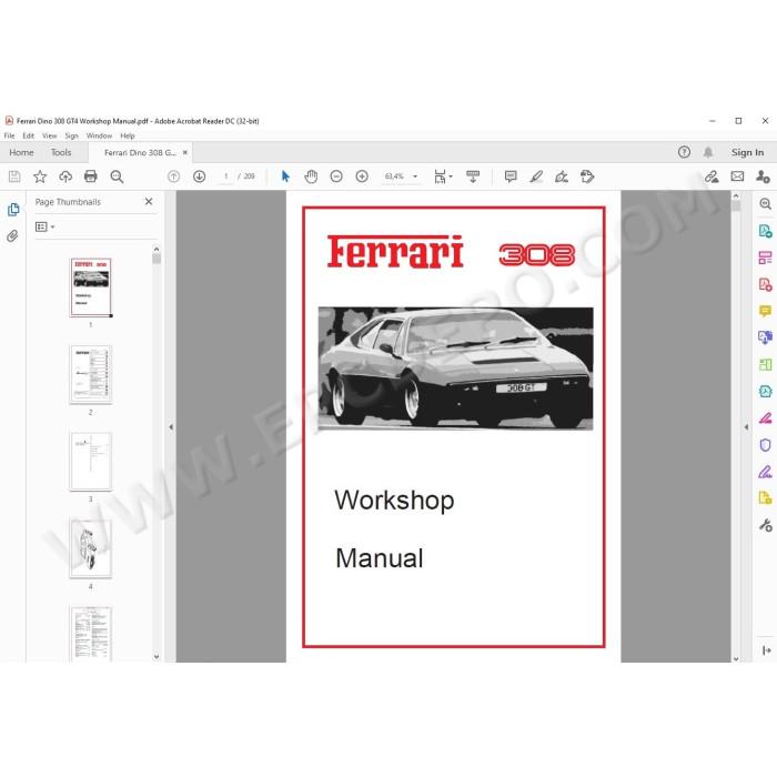 Ferrari 308 Dino GT4 1973 - 1980 workshop service manual