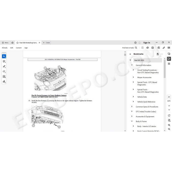 Fiat 500 2007 - 2014 service manual