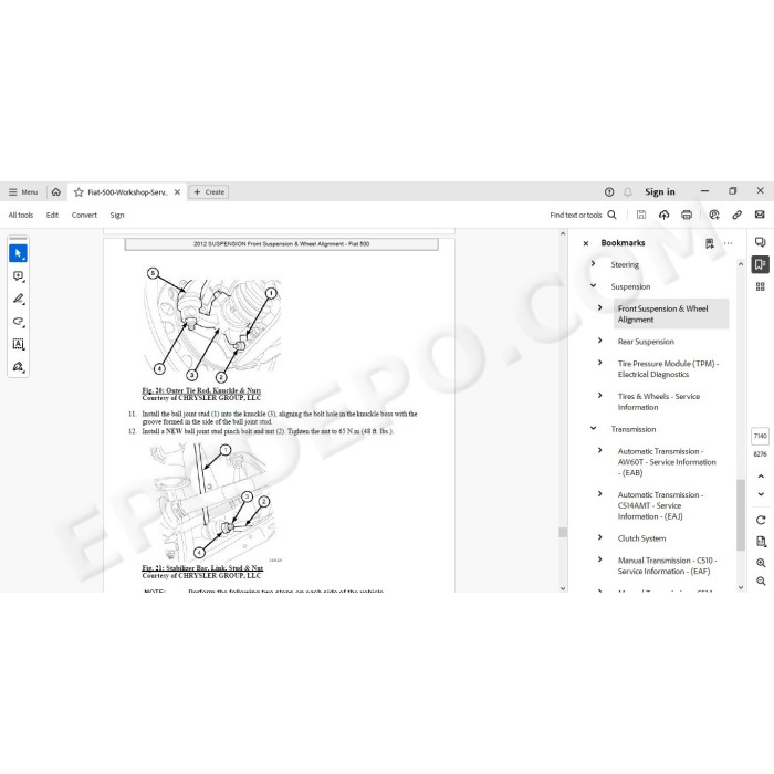 Fiat 500 2007 - 2014 service manual