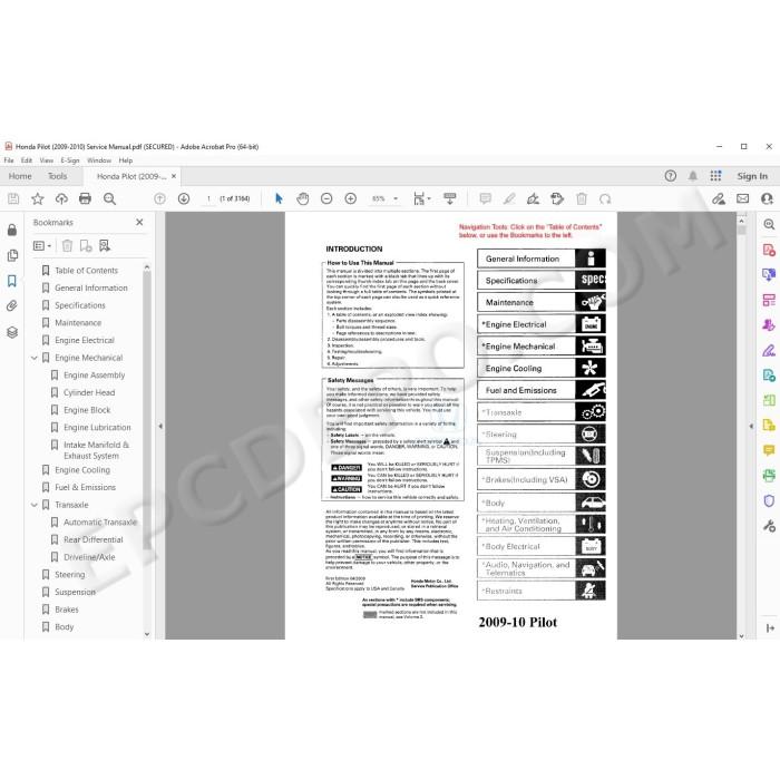Honda Pilot 2009 - 2010 service manual