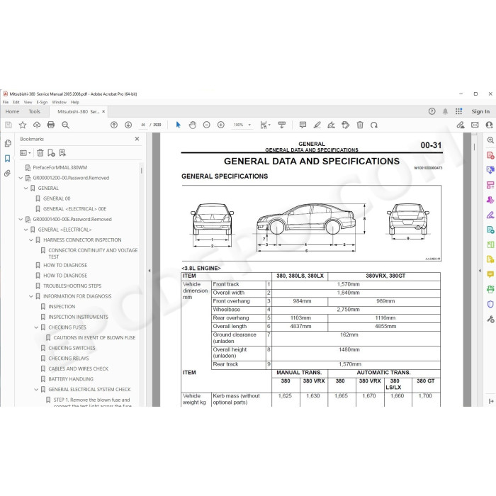 Mitsubishi 380 2005 - 2008 service manual