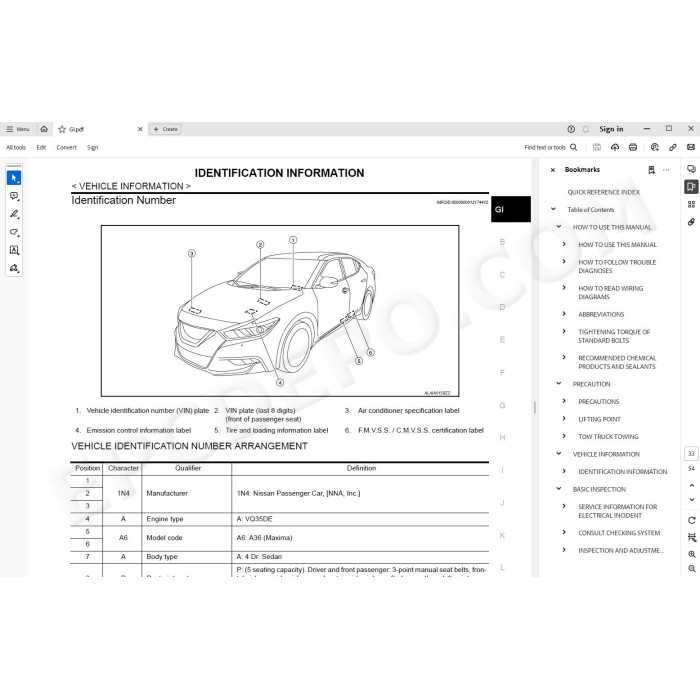 Nissan Maxima 2015 - 2019 service manual