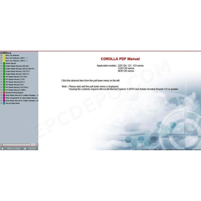 TOYOTA COROLLA 2000 - 2007 SERVICE & REPAIR MANUAL