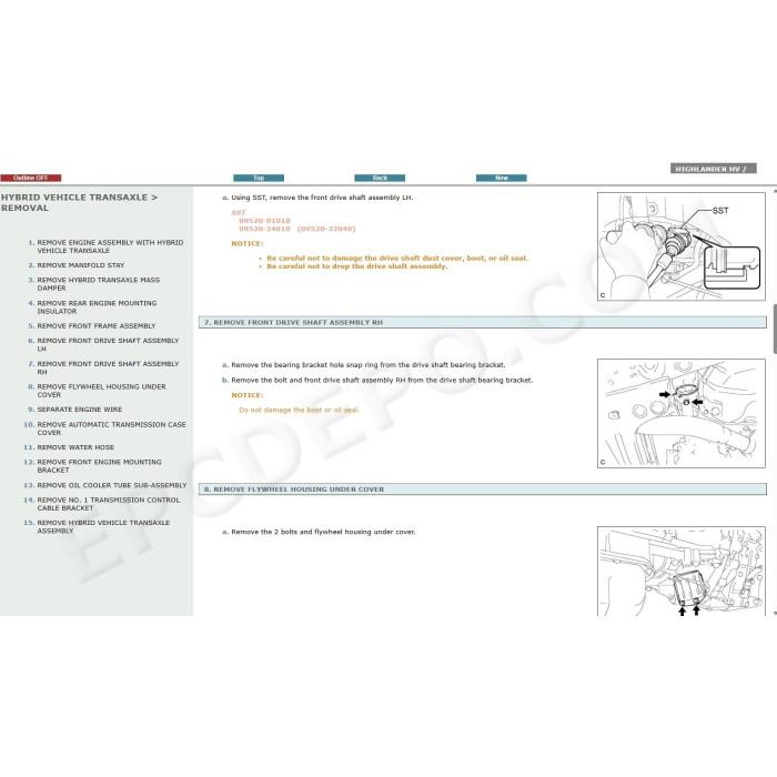 TOYOTA HIGHLANDER HYBRID 2007 - 2013 SERVICE & REPAIR MANUAL
