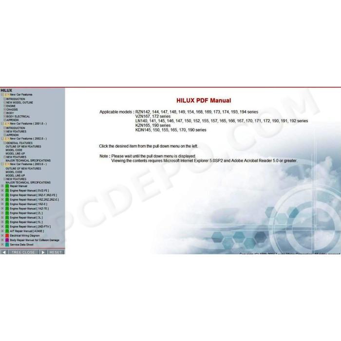 TOYOTA HILUX 1997 - 2005 SERVICE & REPAIR MANUAL 