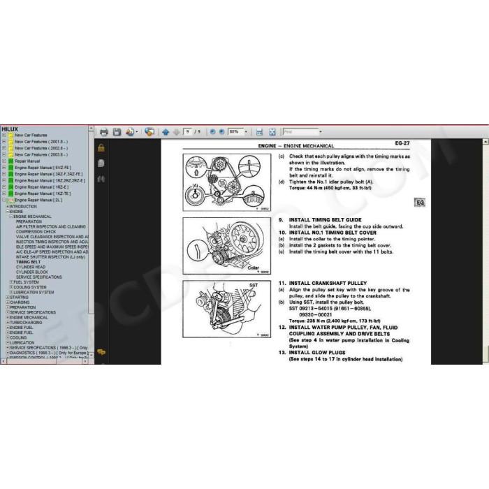 TOYOTA HILUX 1997 - 2005 SERVICE & REPAIR MANUAL 