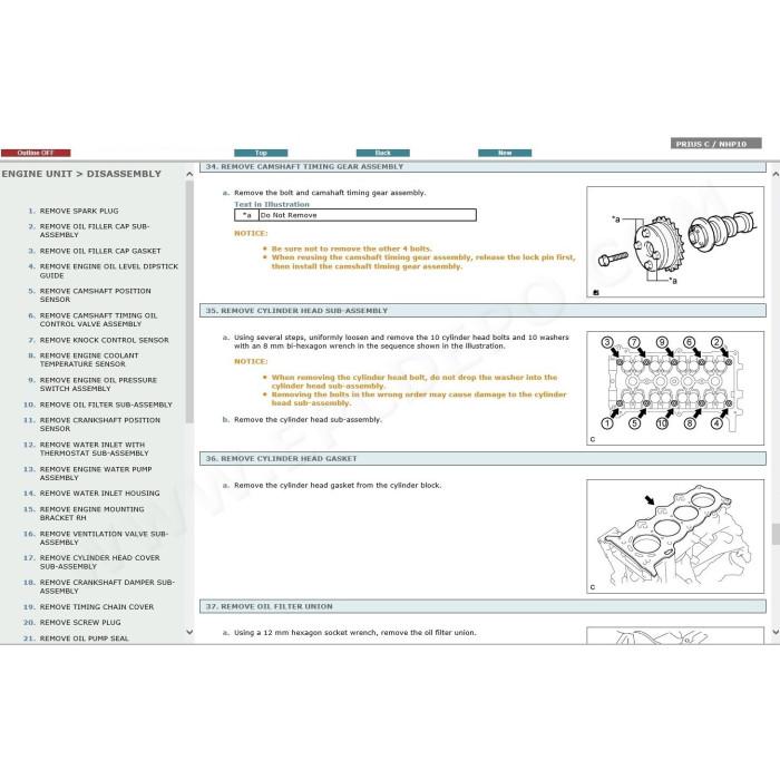 TOYOTA PRIUS C HYBRID 2011 - 2020 SERVICE & REPAIR MANUAL