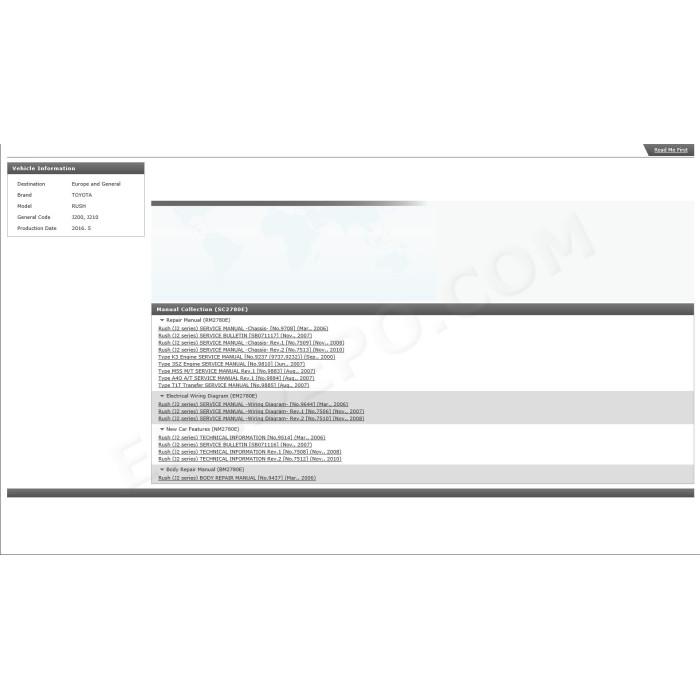 TOYOTA RUSH 2006 - 2016 SERVICE & REPAIR MANUAL