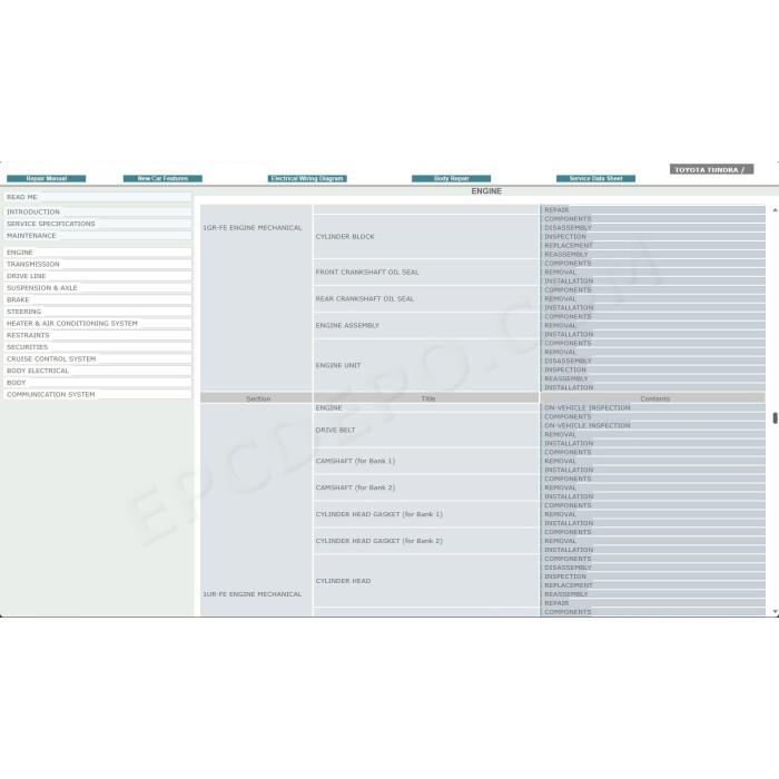 TOYOTA TUNDRA 2006 - 2015 SERVICE & REPAIR MANUAL
