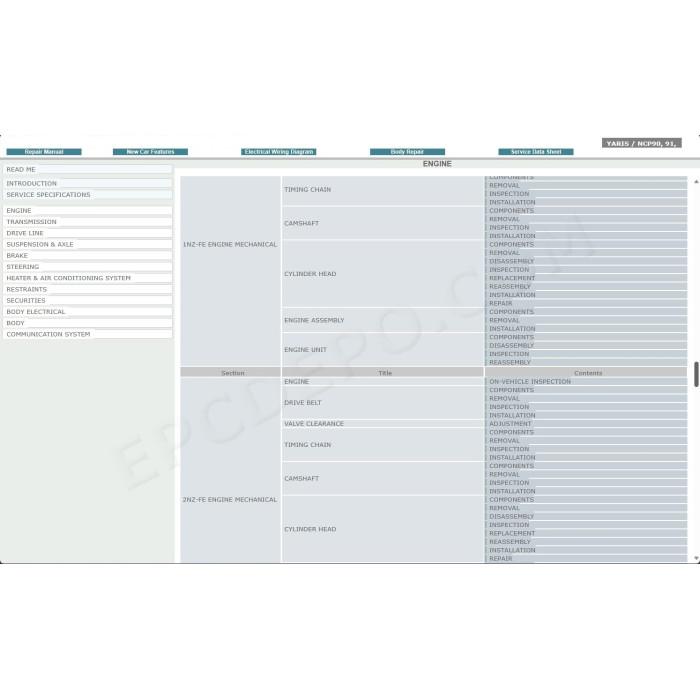 TOYOTA YARIS 2005 - 2011 SERVICE & REPAIR MANUAL