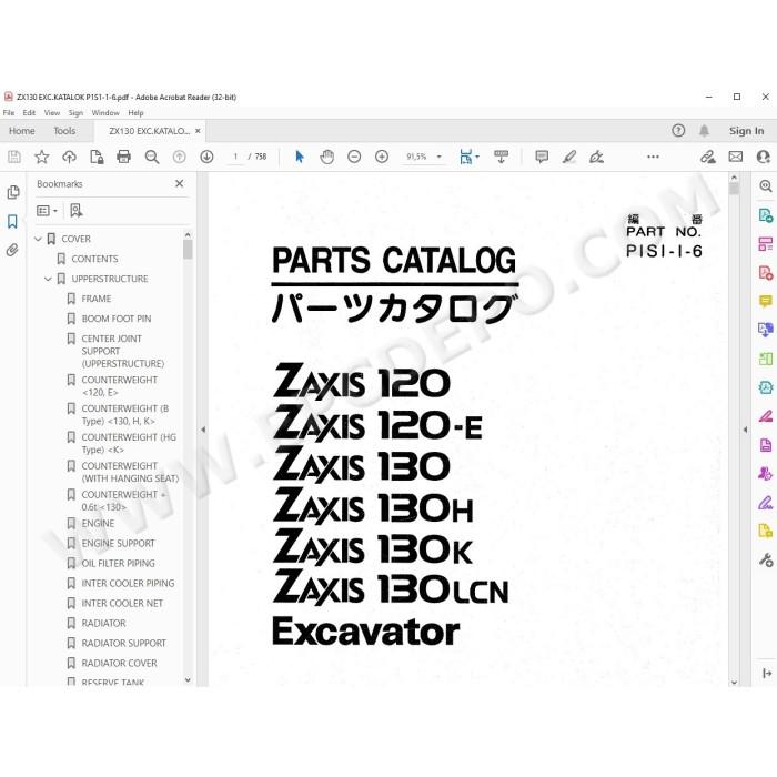 Hitachi Excavator Zaxis ZX120 ZX120-E ZX130 ZX130H ZX130K ZX130LCN spare parts manual