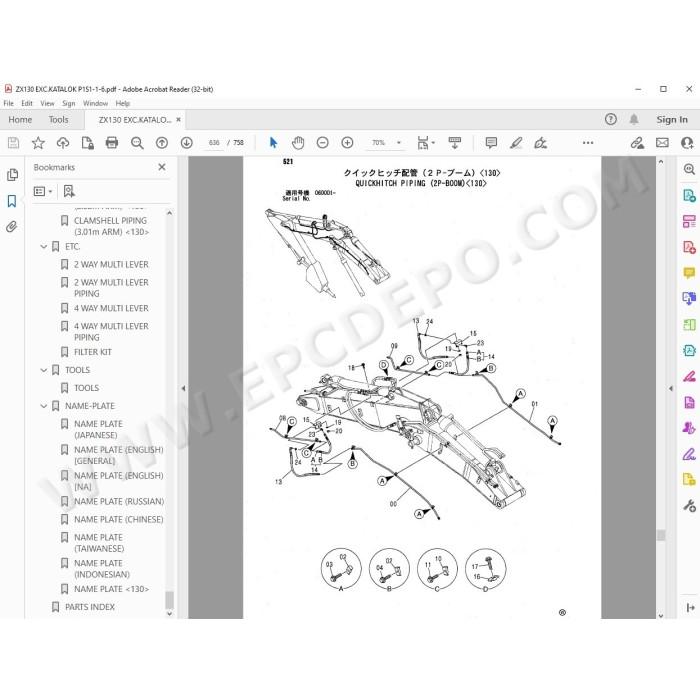 Hitachi Excavator Zaxis ZX120 ZX120-E ZX130 ZX130H ZX130K ZX130LCN spare parts manual