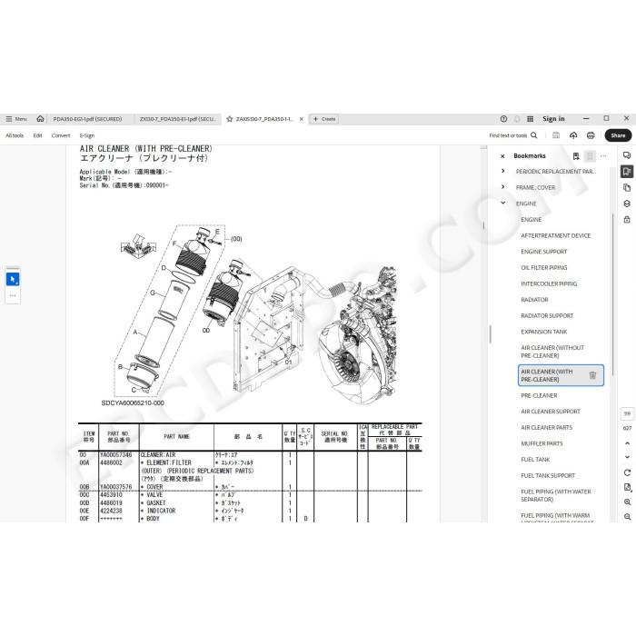 Hitachi Excavator Zaxis ZX130-7 ZX130LCN-7 spare parts manual