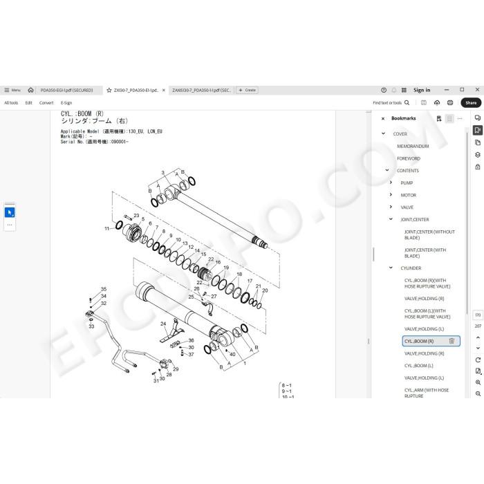 Hitachi Excavator Zaxis ZX130-7 ZX130LCN-7 spare parts manual