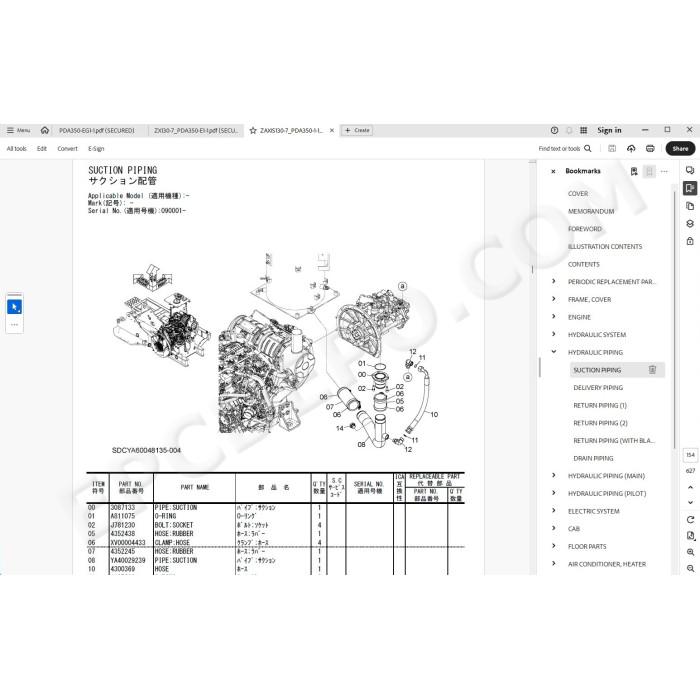Hitachi Excavator Zaxis ZX130-7 ZX130LCN-7 spare parts manual