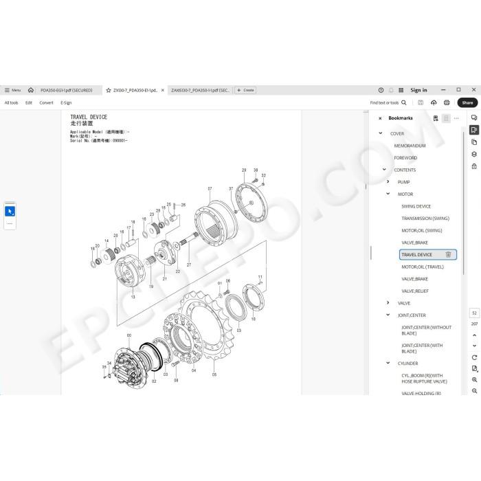 Hitachi Excavator Zaxis ZX130-7 ZX130LCN-7 spare parts manual