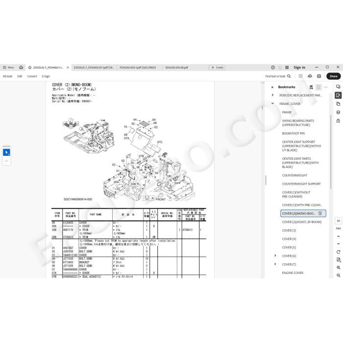 Hitachi Excavator Zaxis ZX135US-7 spare parts manual