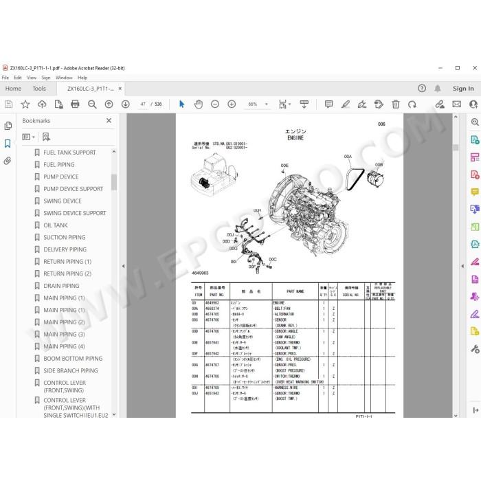 Hitachi Excavator Zaxis ZX160LC-3 spare parts manual