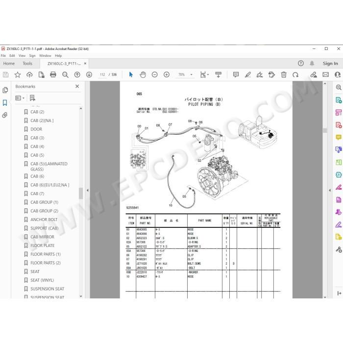 Hitachi Excavator Zaxis ZX160LC-3 spare parts manual
