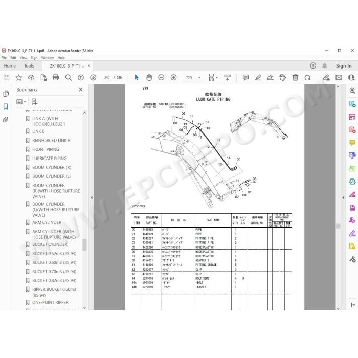 Hitachi Excavator Zaxis ZX160LC-3 spare parts manual