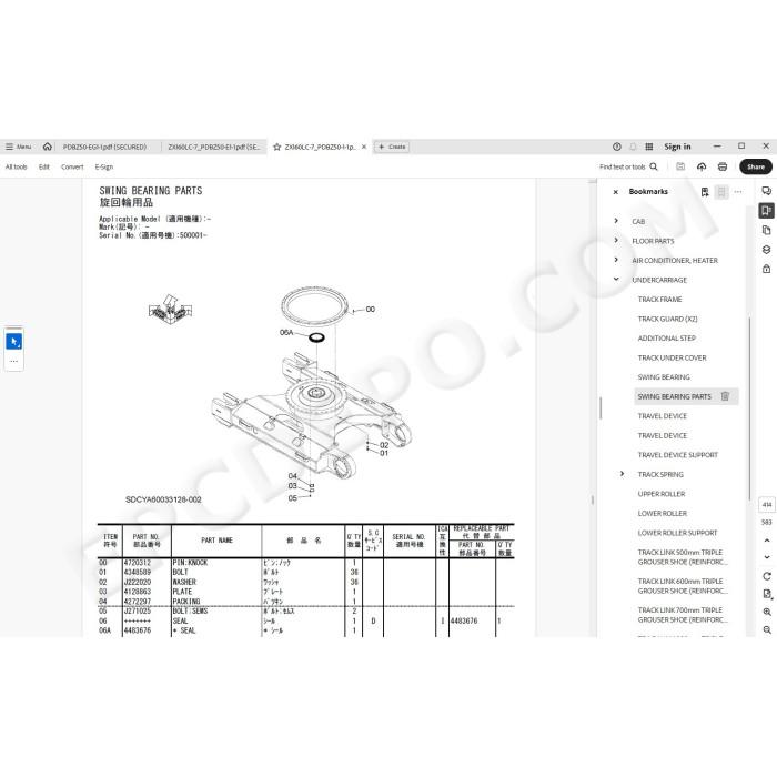 Hitachi Excavator Zaxis ZX160LC-7 spare parts manual