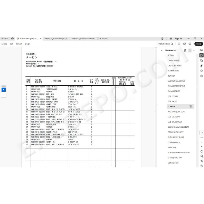 Hitachi Excavator Zaxis ZX160LC-7 spare parts manual