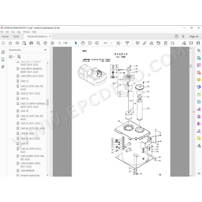 Hitachi Excavator Zaxis ZX180LC ZX180LCN spare parts manual