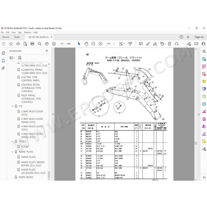 Hitachi Excavator Zaxis ZX180LC ZX180LCN spare parts manual