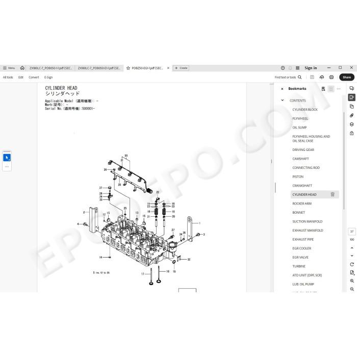Hitachi Excavator Zaxis ZX180LC-7 ZX180LCN-7 spare parts manual