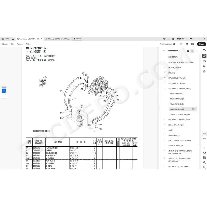 Hitachi Excavator Zaxis ZX180LC-7 ZX180LCN-7 spare parts manual