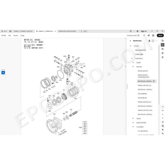 Hitachi Excavator Zaxis ZX180LC-7 ZX180LCN-7 spare parts manual
