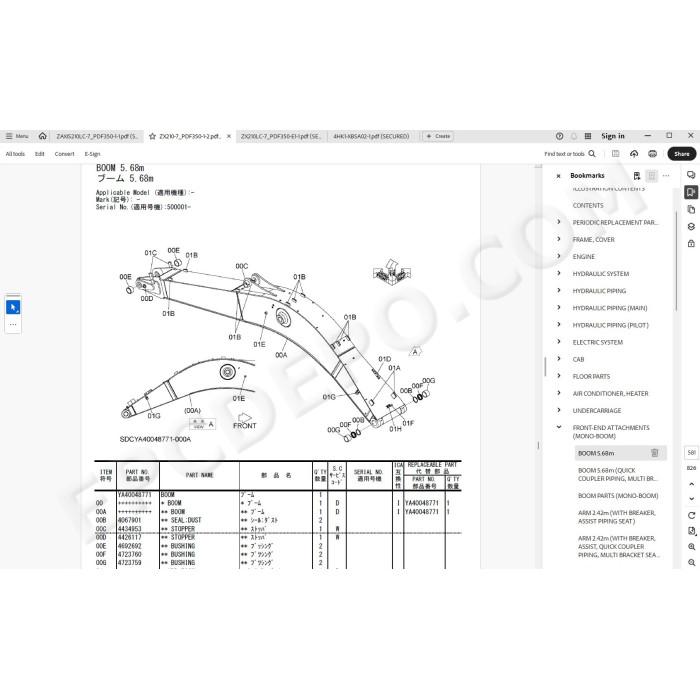 Hitachi Excavator Zaxis ZX210LC-7 ZX210LCN-7 ZX240N-7 spare parts manual