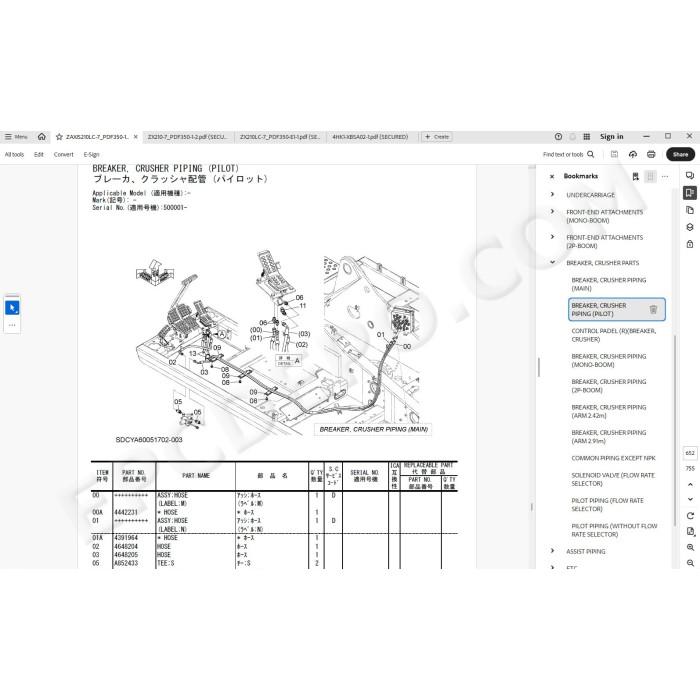 Hitachi Excavator Zaxis ZX210LC-7 ZX210LCN-7 ZX240N-7 spare parts manual