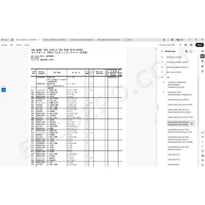 Hitachi Excavator Zaxis ZX210LC-7 ZX210LCN-7 ZX240N-7 spare parts manual