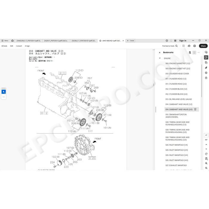 Hitachi Excavator Zaxis ZX210LC-7 ZX210LCN-7 ZX240N-7 spare parts manual
